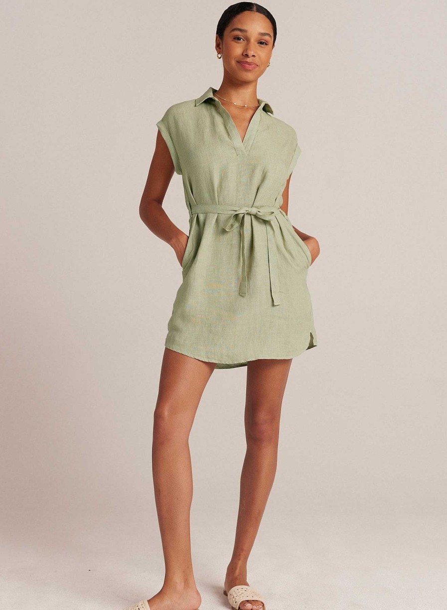 Bella Dahl Belted Linen Shirt Dress - Pale Palm Mini Dresses