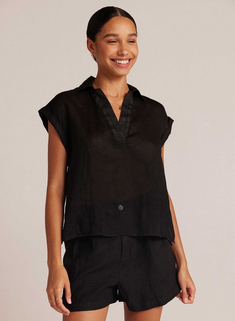 Bella Dahl Linen Short Sleeve Pullover - Black Short Sleeve