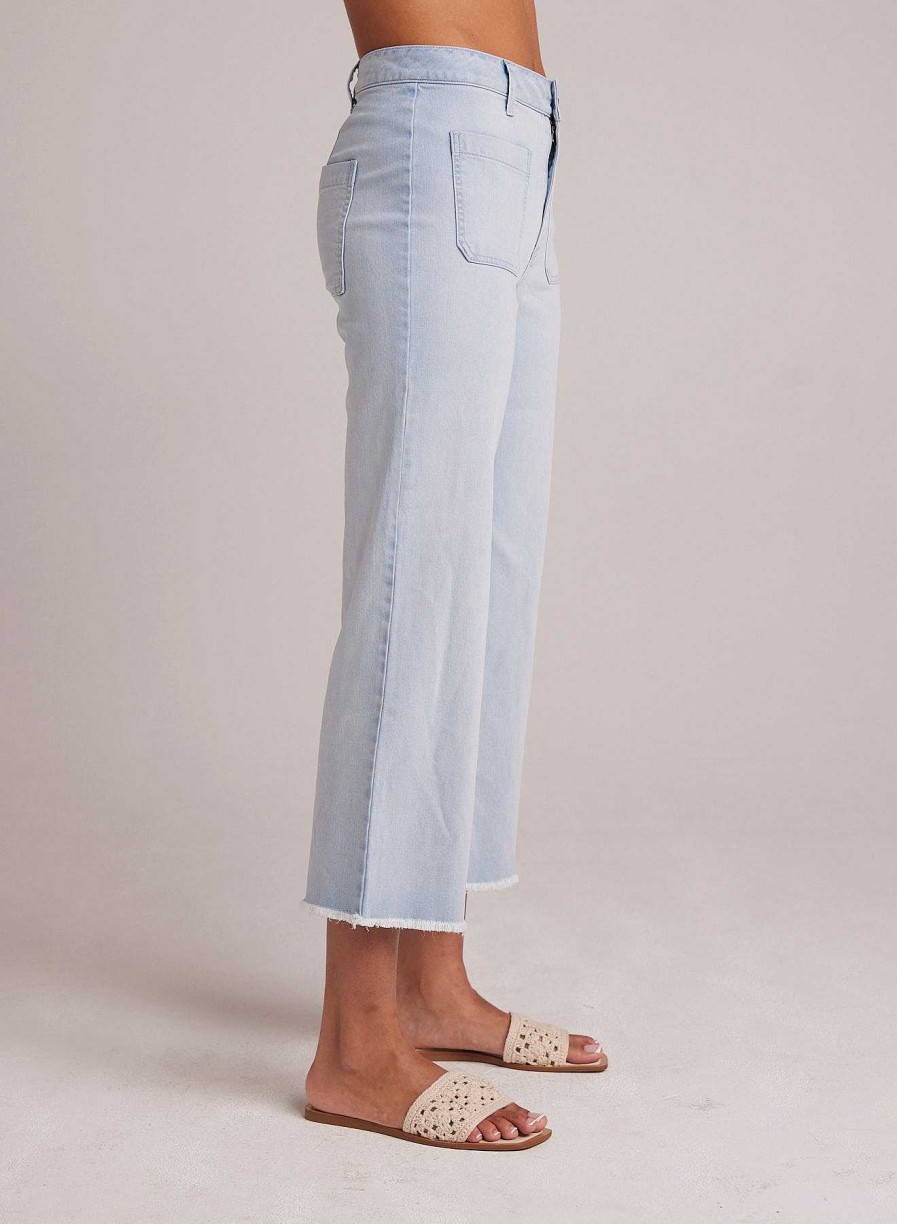 Bella Dahl Sarah Frayed Hem Wide Leg Crop - Ocean Mist Wash Pants