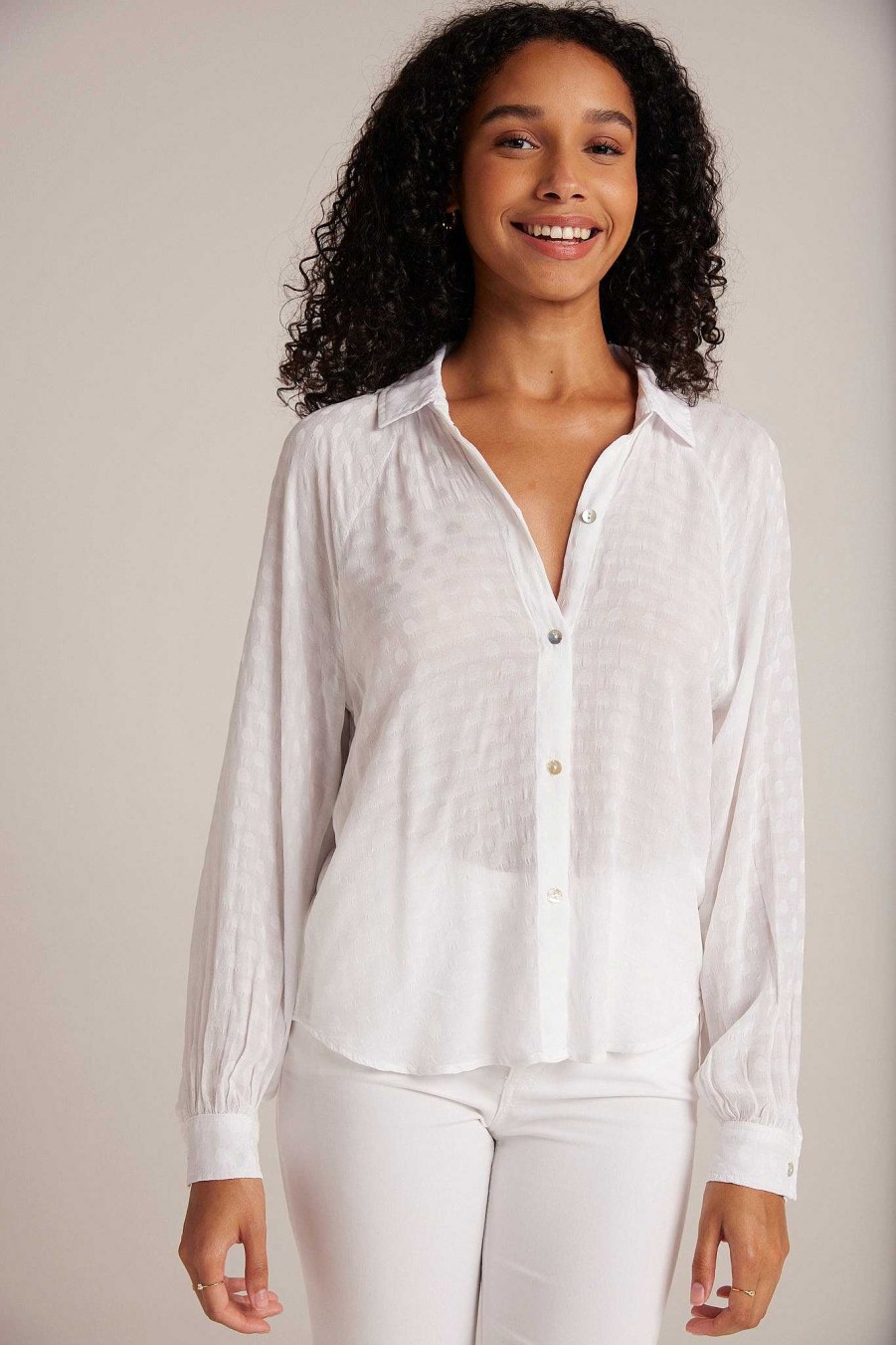 Bella Dahl Round Hem Bishop Sleeve Shirt - White Long Sleeve