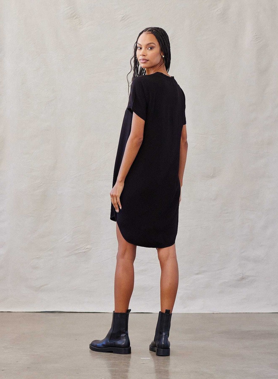 Bella Dahl V-Neck Tee Dress - Vintage Black Mini Dresses