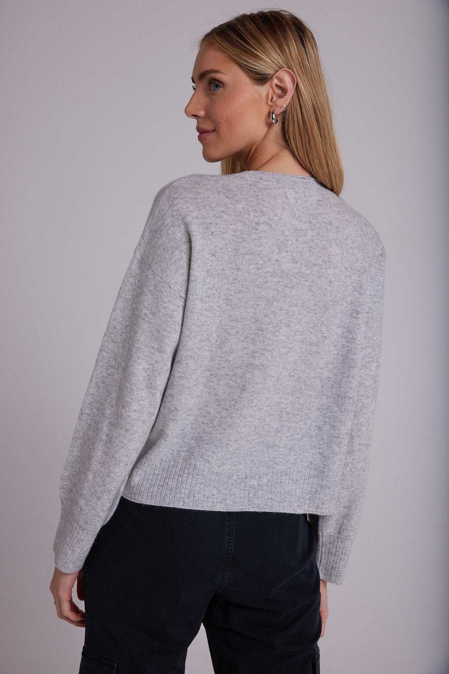 Bella Dahl Cashmere Crew Neck Rib Pullover - Heather Fog Sweaters & Jackets