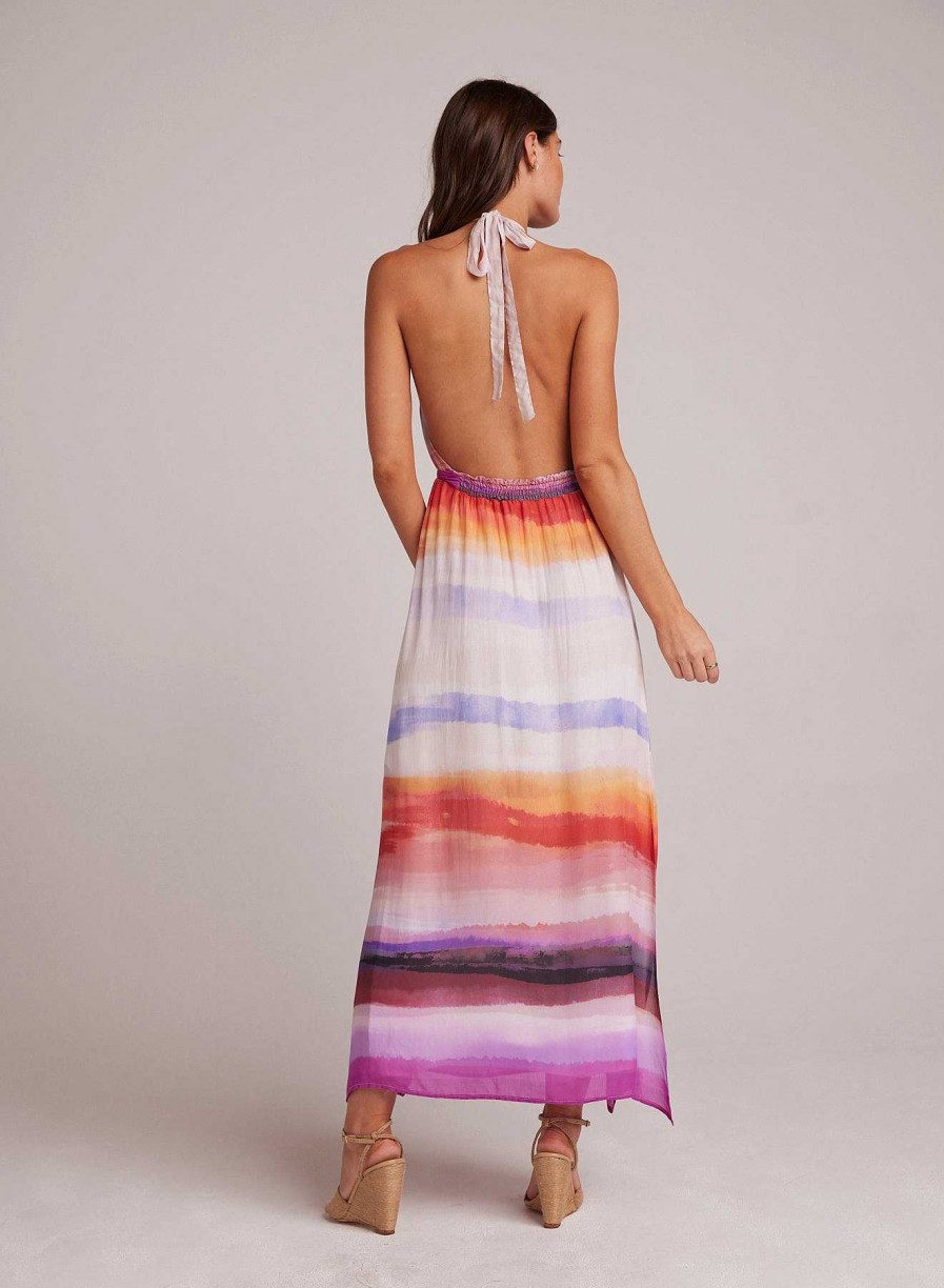 Bella Dahl Smocked Waist Halter Midi Dress - Canyon Stripe Print Midi Dresses