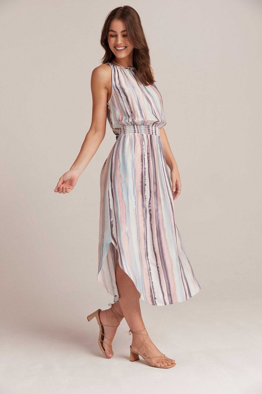 Bella Dahl Sleeveless Smocked Waist Midi Dress - Coastal Stripe Print Midi Dresses