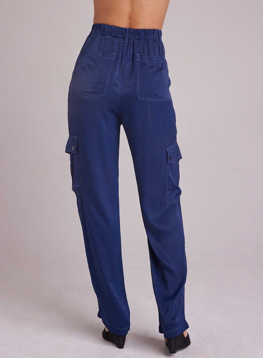 Bella Dahl Satin Cargo Trousers - Dark Azure Pants