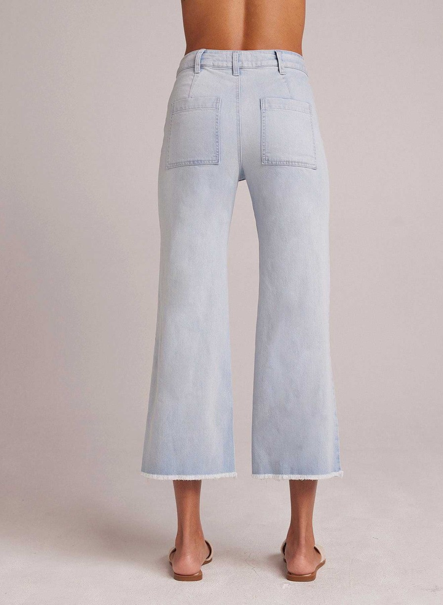 Bella Dahl Sarah Frayed Hem Wide Leg Crop - Ocean Mist Wash Pants