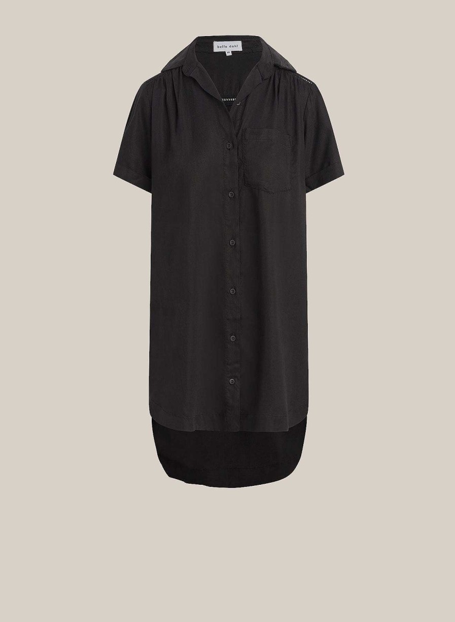 Bella Dahl Ladder Trim Shirt Dress - Black Mini Dresses