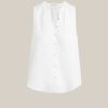 Bella Dahl Sleeveless Shirred Shoulder Blouse - White Sleeveless