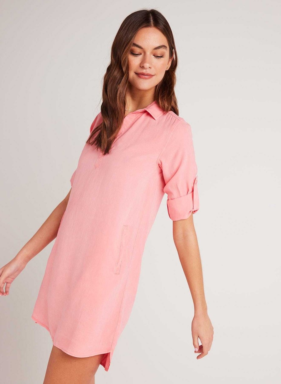 Bella Dahl Long Sleeve A-Line Shirt Dress - Blossom Pink Mini Dresses