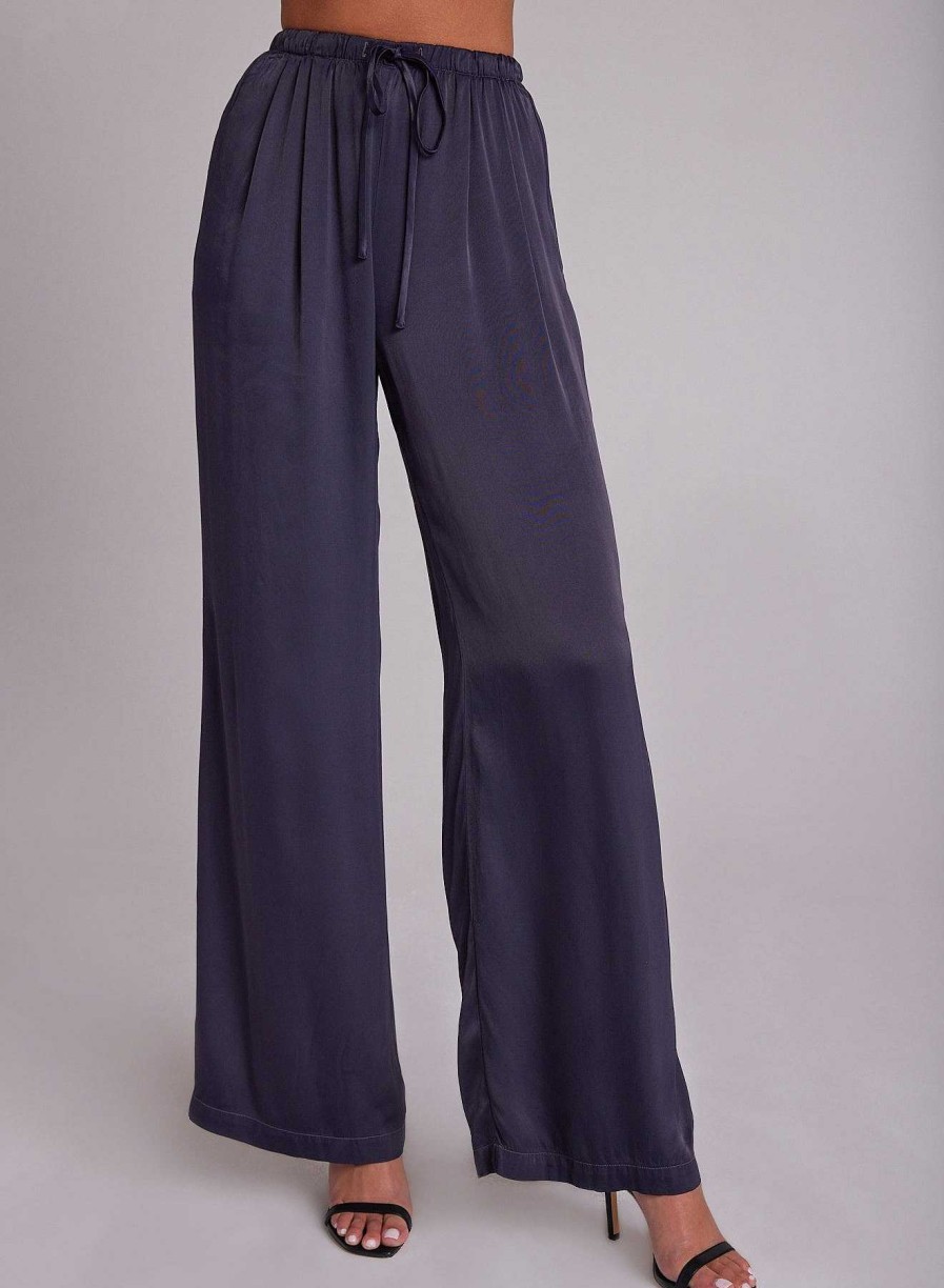 Bella Dahl Satin Pleated Wide Leg Pant - Odyssey Grey Pants