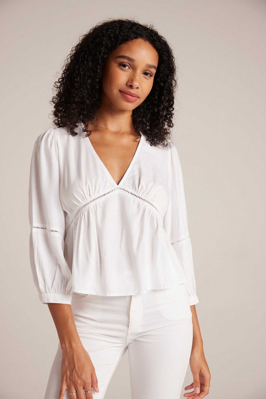 Bella Dahl Ladder Trim Peplum Top - White Long Sleeve