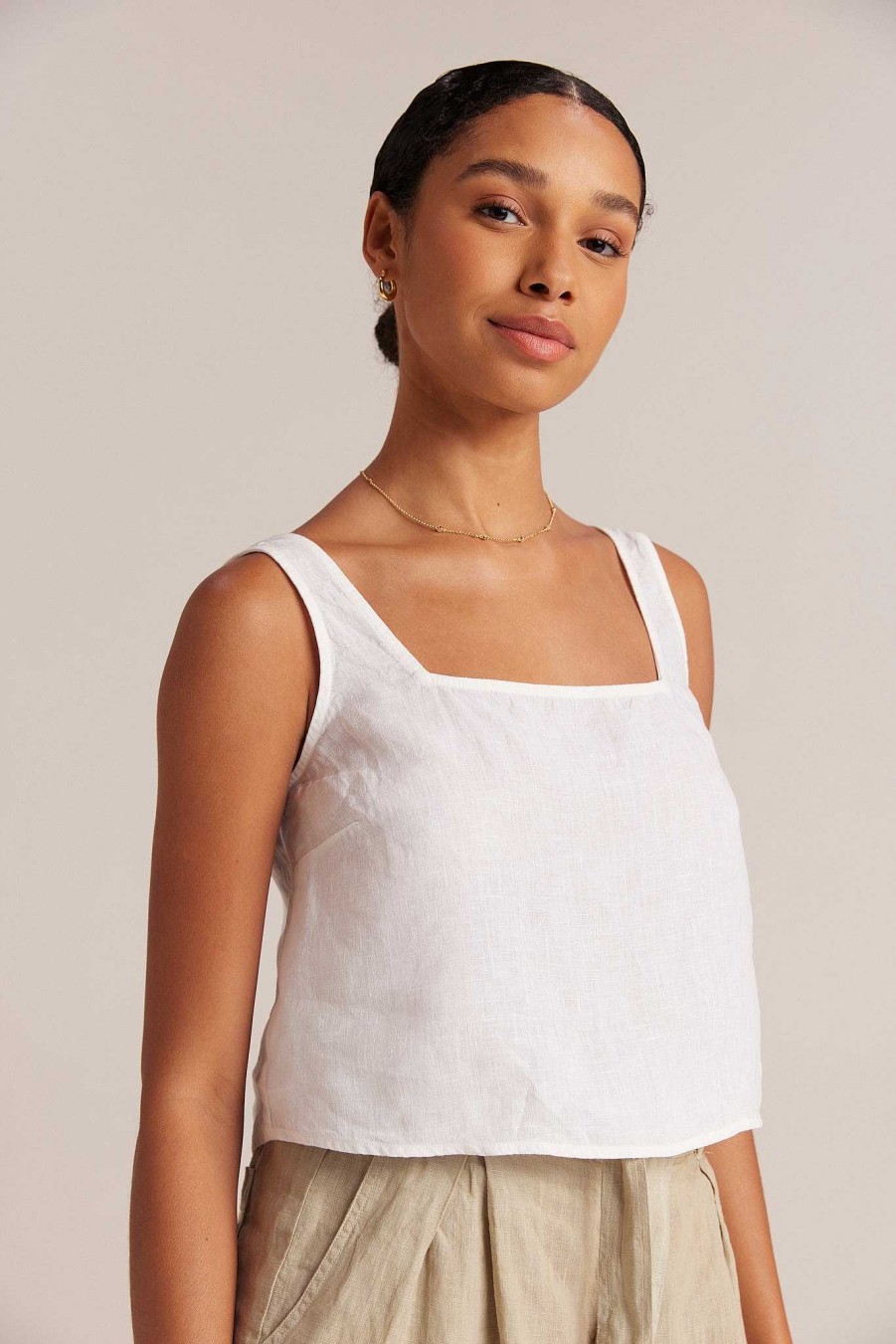 Bella Dahl Button Back Linen Tank - White Sleeveless