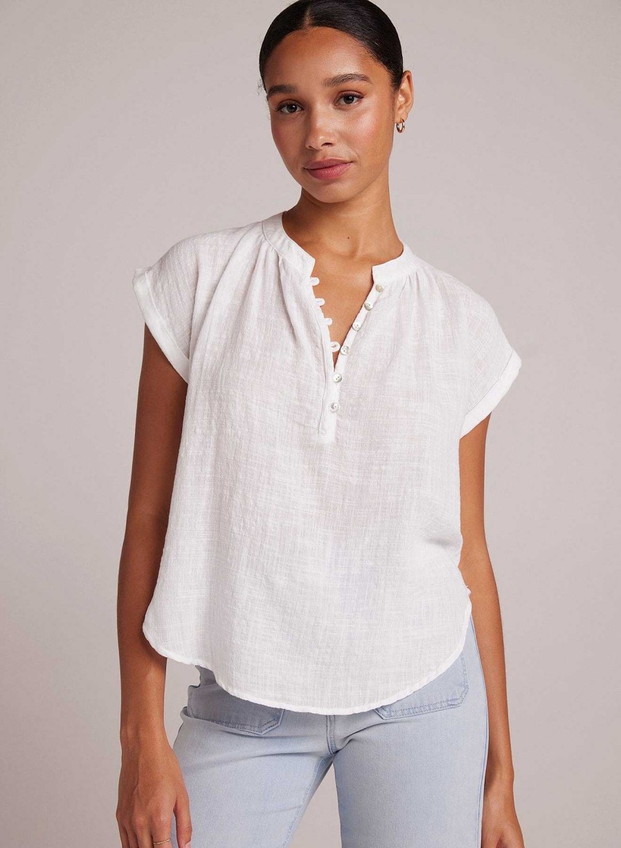 Bella Dahl Half Placket Cap Sleeve Top - White Short Sleeve