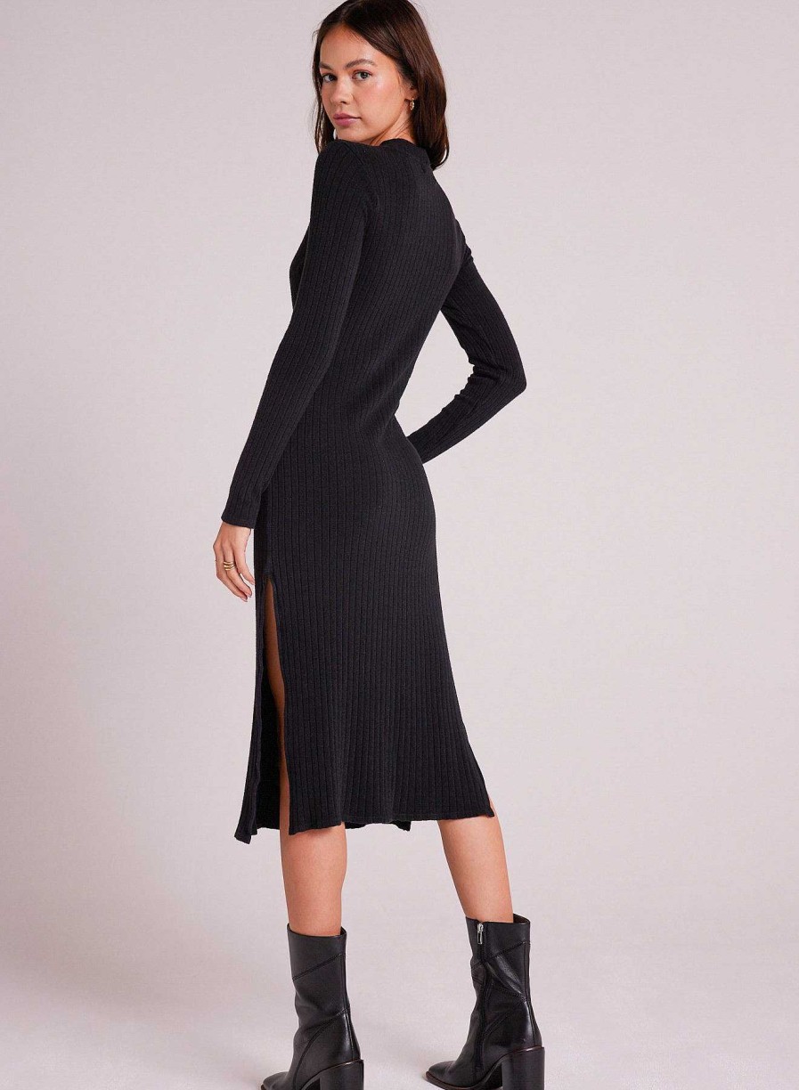 Bella Dahl Mock Neck Midi Knit Dress - Black Midi Dresses