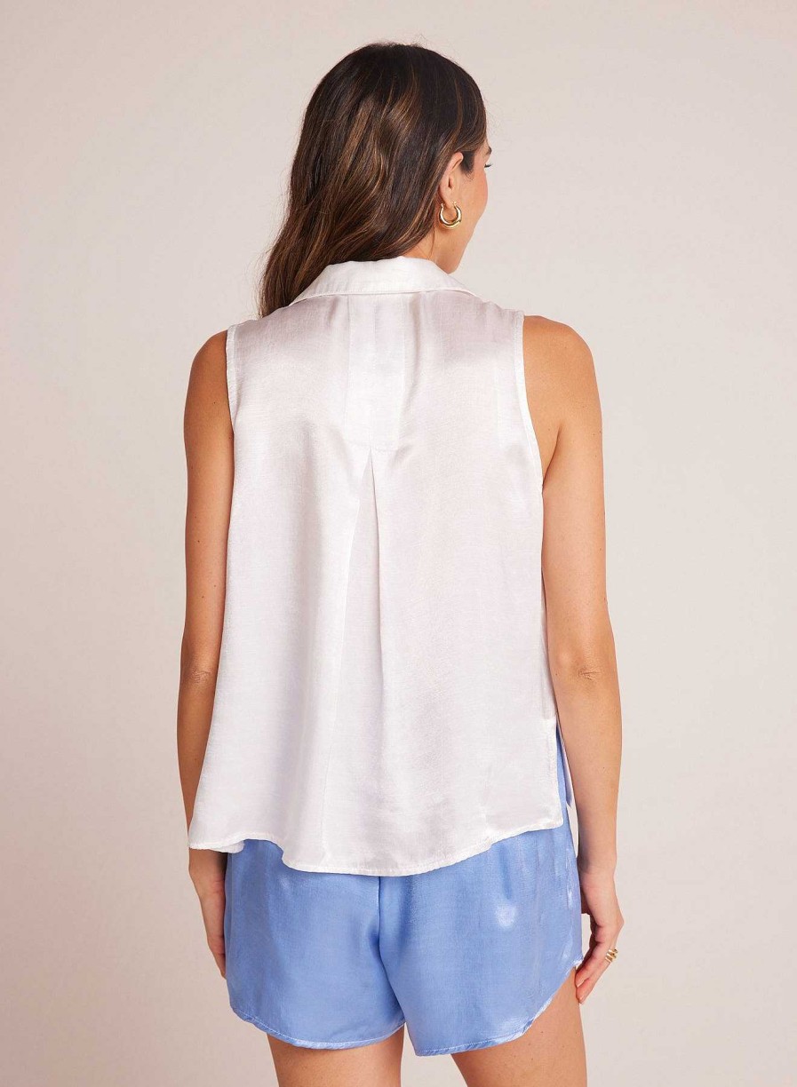 Bella Dahl Sleeveless Notch Collar Button Down - White Sleeveless