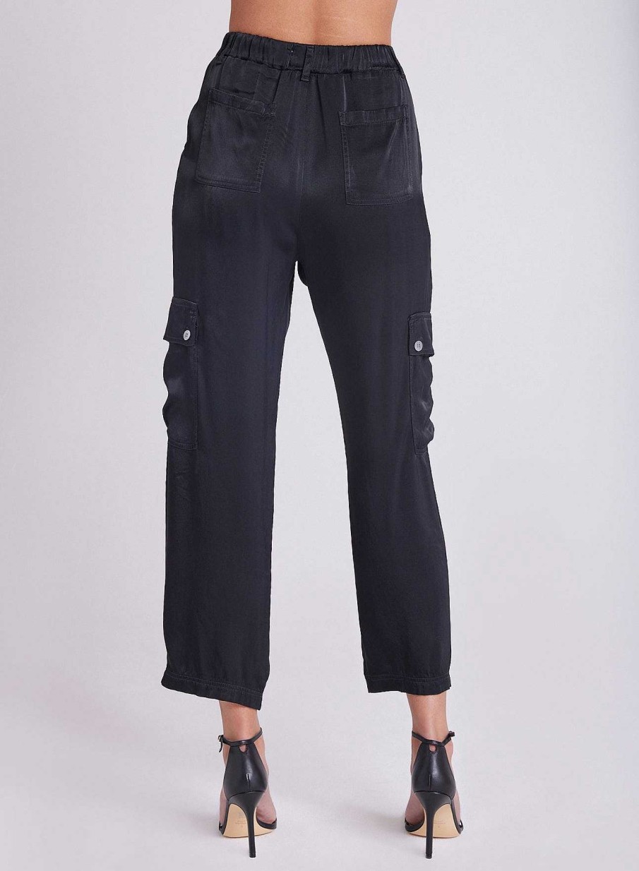 Bella Dahl Satin Cargo Trousers - Black Pants