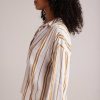 Bella Dahl Shirred Shoulder Pullover - Redwood Stripe Button Down