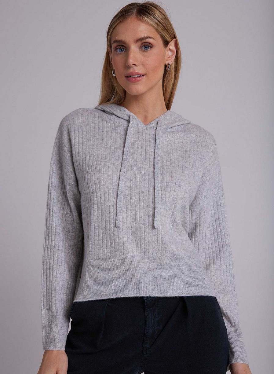 Bella Dahl Cashmere Sweater Hoodie - Heather Fog Sweaters & Jackets