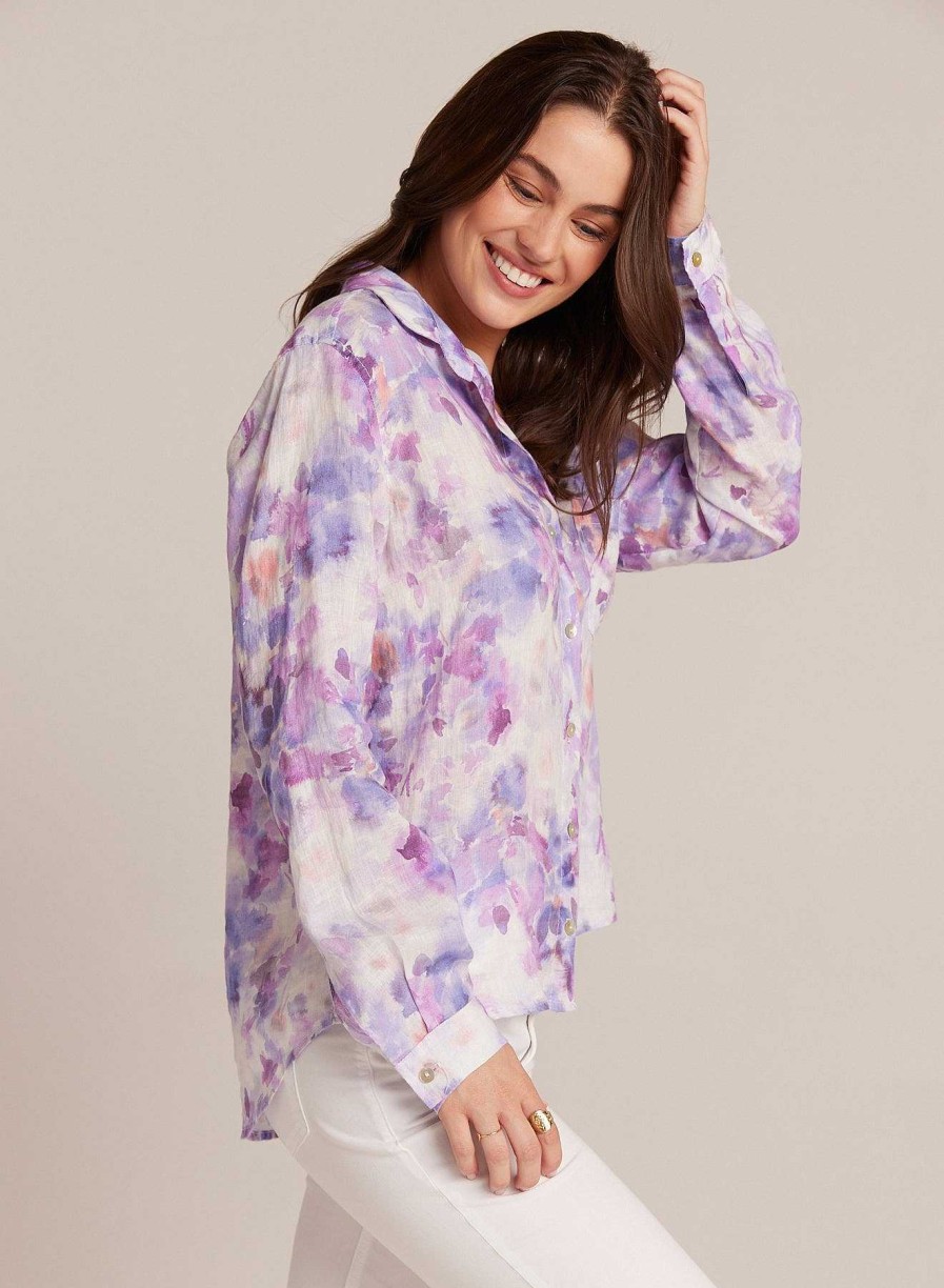 Bella Dahl Linen Pocket Button Down - Iris Floral Print Long Sleeve