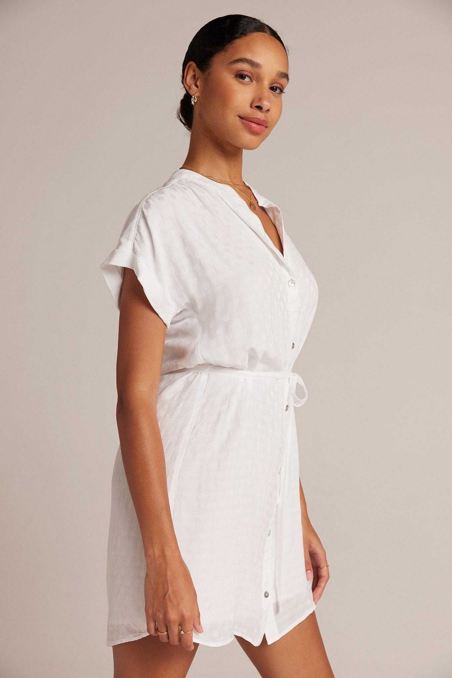 Bella Dahl Belted Shirred Dress - White Mini Dresses