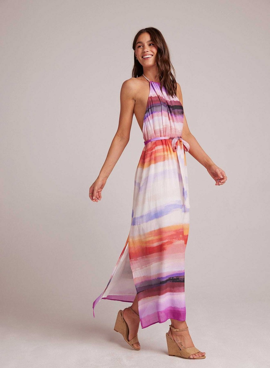 Bella Dahl Smocked Waist Halter Midi Dress - Canyon Stripe Print Midi Dresses