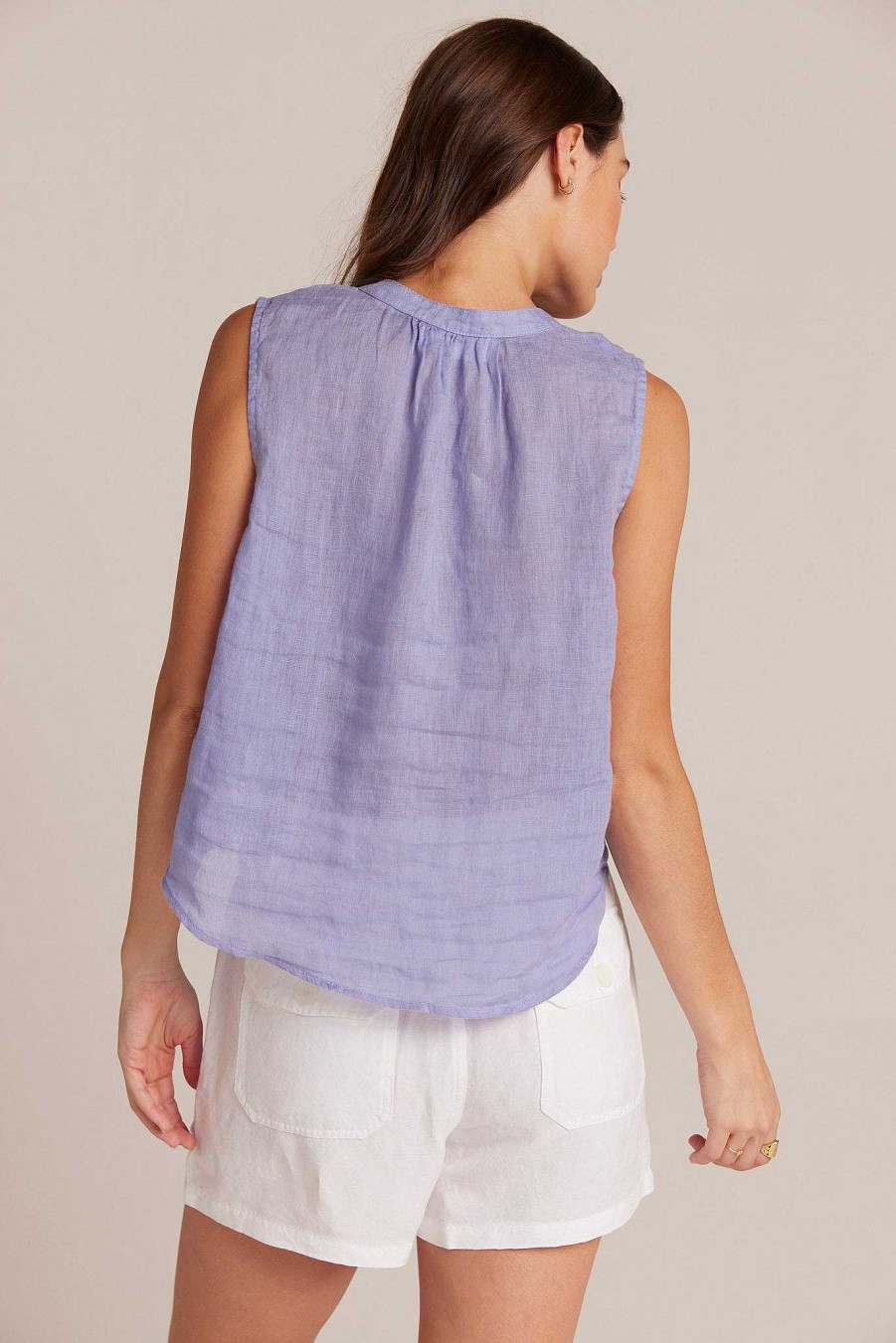 Bella Dahl Sleeveless Shirred Shoulder Blouse - Purple Iris Sleeveless